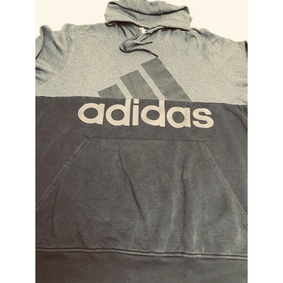 2XL Adidas Hoodie Mens Black and Gray Sweatshirt Pullover Logo Drawstrings - Picture 8 of 11